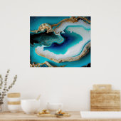 Turquoise Aqua Blue Gold Gemstone Acrylpour Art Poster (Keuken)