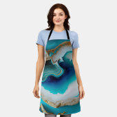 Turquoise Aqua Blue Gold Gemstone Acrylpour Art Schort (Gedragen)