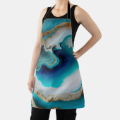 Turquoise Aqua Blue Gold Gemstone Acrylpour Art Schort (Insitu)