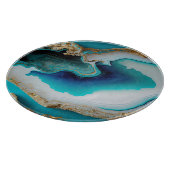 Turquoise Aqua Blue Gold Gemstone Acrylpour Art Snijplank (Hoek)
