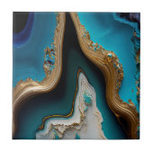 Turquoise Aqua Blue Gold Gemstone Acrylpour Art Tegeltje (Voorkant)