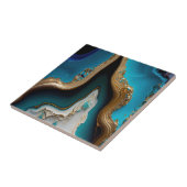 Turquoise Aqua Blue Gold Gemstone Acrylpour Art Tegeltje (Zijkant)