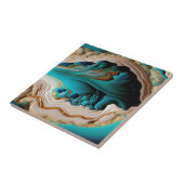 Turquoise Aqua Blue Gold Gemstone Acrylpour Art Tegeltje (Zijkant)