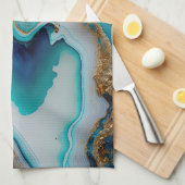 Turquoise Aqua Blue Gold Gemstone Acrylpour Art Theedoek (Quarter Fold)