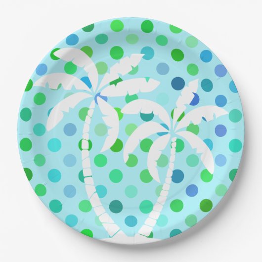 Turquoise Aqua Blue Lime Green Polkadots Pattern Papieren Bordje (Voorkant)