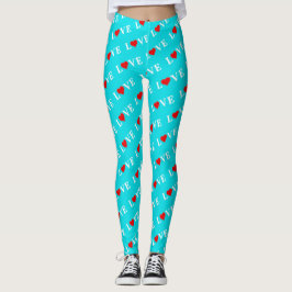 Turquoise Aqua Blue Love Modern Elegant Stylish Leggings