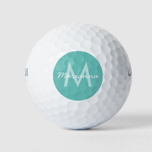 Turquoise Aqua Blue Modern Monogram Naam Golfballen (Voorkant)