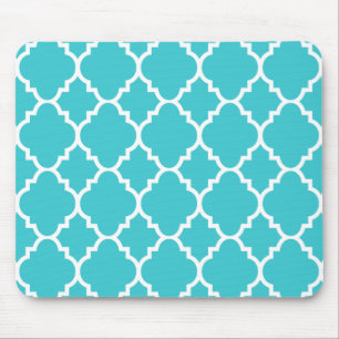 Turquoise Aqua Blue Quatrefoil Moroccan Pattern Muismat