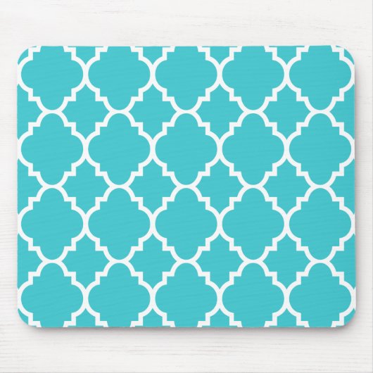 Turquoise Aqua Blue Quatrefoil Moroccan Pattern Muismat (Voorkant)