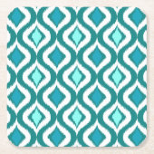 Turquoise Aqua Blue Retro Chic Ikat Drups Patroon Kartonnen Onderzetters (Voorkant)