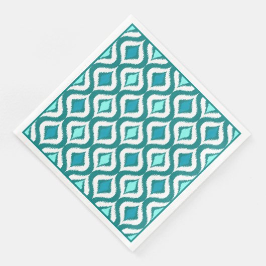 Turquoise Aqua Blue Retro Chic Ikat Drups Patroon Servetten (Hoek)