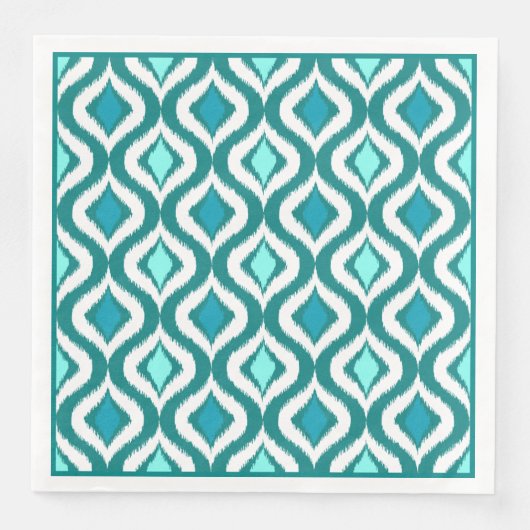 Turquoise Aqua Blue Retro Chic Ikat Drups Patroon Servetten (Voorkant)
