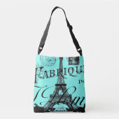 turquoise aqua blue scripts Paris Eiffeltoren Crossbody Tas (Achterkant)