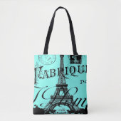 turquoise aqua blue scripts Paris Eiffeltoren Tote Bag (Voorkant)