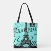 turquoise aqua blue scripts Paris Eiffeltoren Tote Bag (Achterkant)