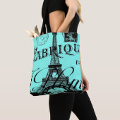 turquoise aqua blue scripts Paris Eiffeltoren Tote Bag (Dichtbij)