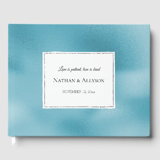 Turquoise Aqua Blue Silver Glitz Gastenboek (Voorkant)