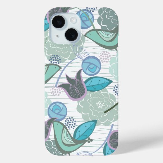 Turquoise Aqua Blue Zoete Vogels Bloementuin Chiqu Case-Mate iPhone Case (Achterkant)
