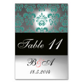 TURQUOISE AQUA BLUE ZWARTE WITTE DAMASKMONOGRAM KAART (Achterkant)