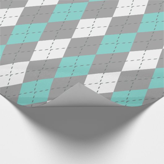 Turquoise Aqua Charcoal DK Grijs Whats XL Argyle Cadeaupapier (Hoek)