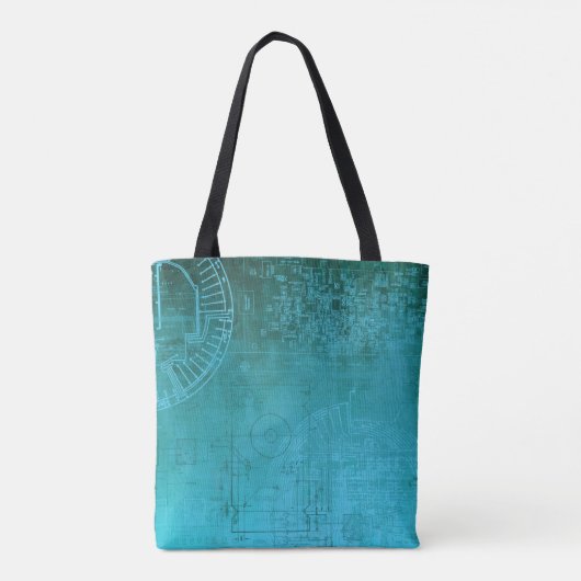 Turquoise Aqua Circuit Board computer geek nerd Tote Bag (Achterkant)