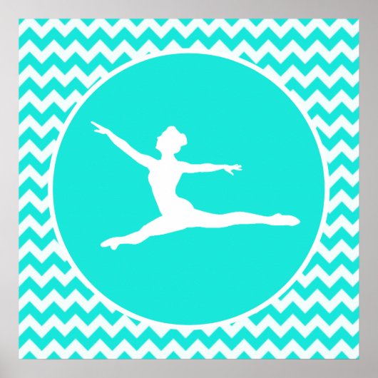 Turquoise, Aqua Color Chevron; Ballet Poster (Voorkant)