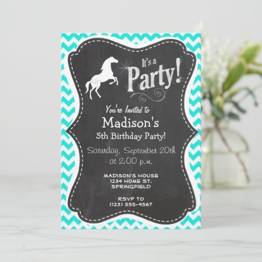 Turquoise, Aqua Color Chevron; Equestrian Kaart (Staand voorkant)