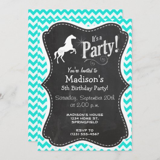 Turquoise, Aqua Color Chevron; Equestrian Kaart (Voorkant / Achterkant)