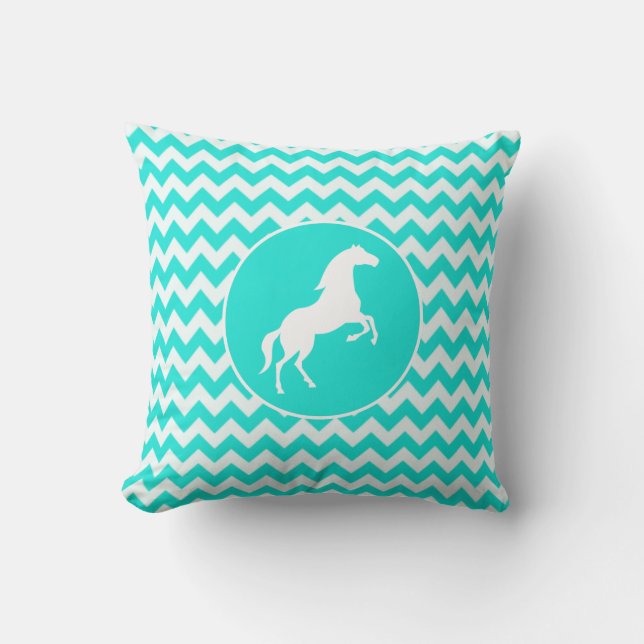 Turquoise, Aqua Color Chevron; Equestrian Kussen (Voorkant)