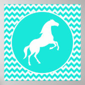Turquoise, Aqua Color Chevron; Equestrian Poster (Voorkant)