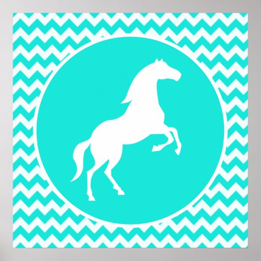 Turquoise, Aqua Color Chevron; Equestrian Poster (Voorkant)