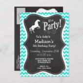 Turquoise, Aqua Color Chevron; Equestrian Uitnodiging Briefkaart (Voorkant / Achterkant)