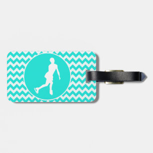 Turquoise, Aqua Color Chevron; kunstschaatsen Bagagelabel