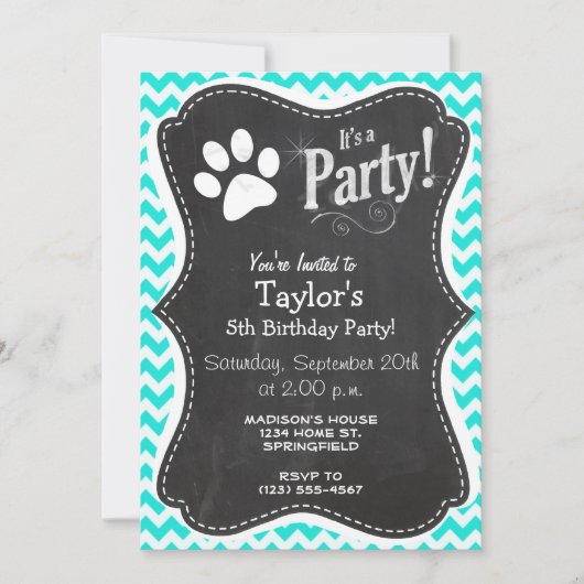 Turquoise, Aqua Color Chevron; Paw Print Kaart (Voorkant)