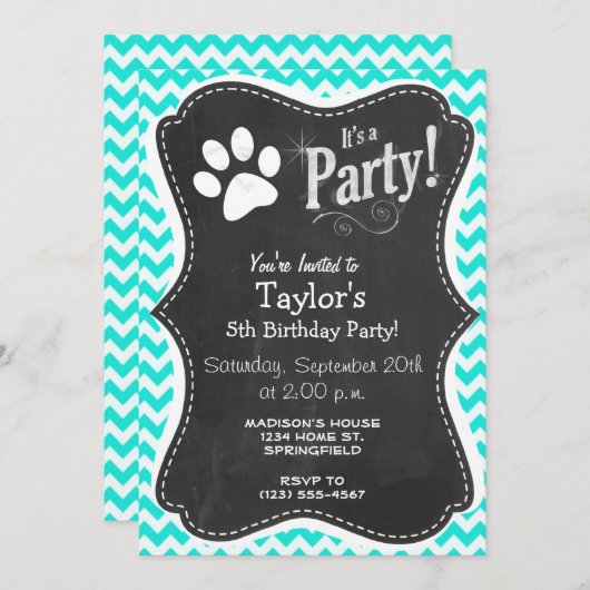 Turquoise, Aqua Color Chevron; Paw Print Kaart (Voorkant / Achterkant)