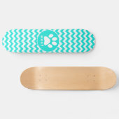 Turquoise, Aqua Color Chevron; Paw Print Skateboard (Horizontaal)