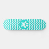 Turquoise, Aqua Color Chevron; Paw Print Skateboard (Horizontaal)