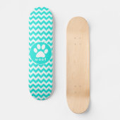 Turquoise, Aqua Color Chevron; Paw Print Skateboard (Voorkant)