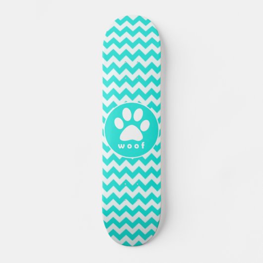 Turquoise, Aqua Color Chevron; Paw Print Skateboard (Voorkant)