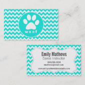 Turquoise, Aqua Color Chevron; Paw Print Visitekaartje (Voorkant / Achterkant)