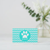 Turquoise, Aqua Color Chevron; Paw Print Visitekaartje (Staand voorkant)