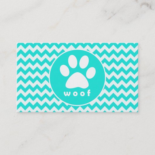 Turquoise, Aqua Color Chevron; Paw Print Visitekaartje (Voorkant)