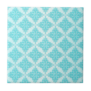 Turquoise Aqua Damast Patroon Tegeltje