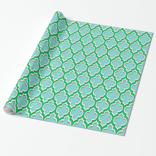 Turquoise Aqua Emerald Green Wht XL Moroccan #4DS Cadeaupapier (Uitgerold)