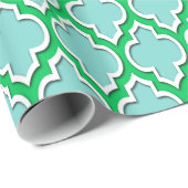 Turquoise Aqua Emerald Green Wht XL Moroccan #4DS Cadeaupapier (Rol Hoek)