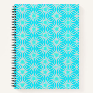 Turquoise, Aqua en grijze bloemen met cyaan  Notitieboek