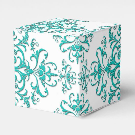 Turquoise Aqua en White Fancy Floral Damask Bedankdoosjes (Voorkant Zijde)