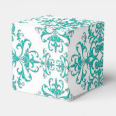 Turquoise Aqua en White Fancy Floral Damask Bedankdoosjes (Achterkant)
