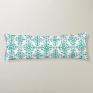 Turquoise Aqua en Witte Fantasie Bloemendamasker Lichaamskussen