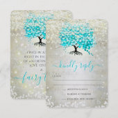 Turquoise Aqua Fairytale lichten en sterren bruilo RSVP Kaartje (Voorkant / Achterkant)